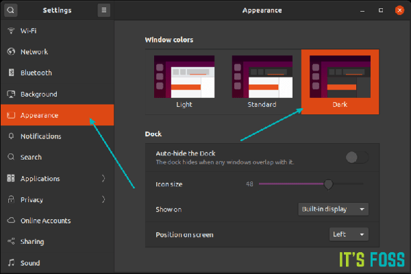 在 Ubuntu 20.04 中如何打开深色模式