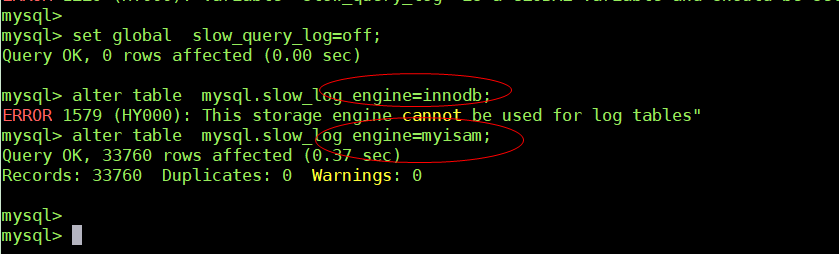 MySQL 中 slow_log 表无法修改成 innodb 引擎怎么办
