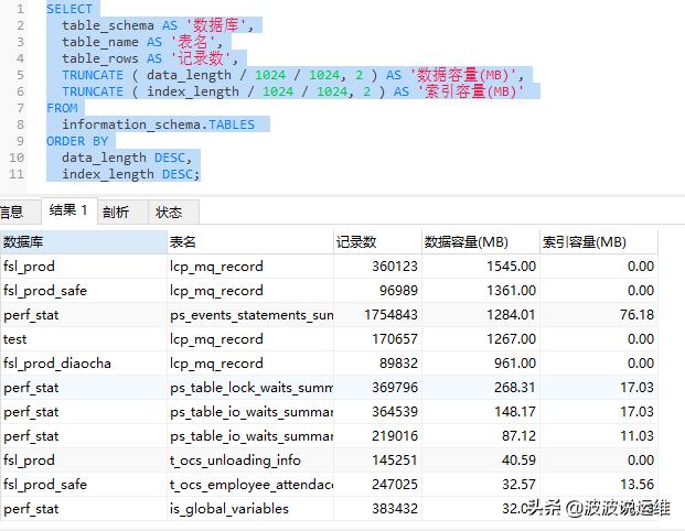 MySQL 中怎么查看数据库表容量大小