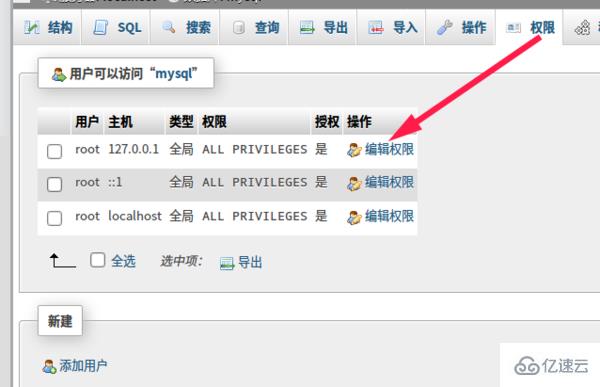 phpmyadmin 设置权限的方法