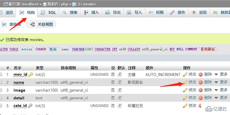 phpmyadmin 如何修改字段名